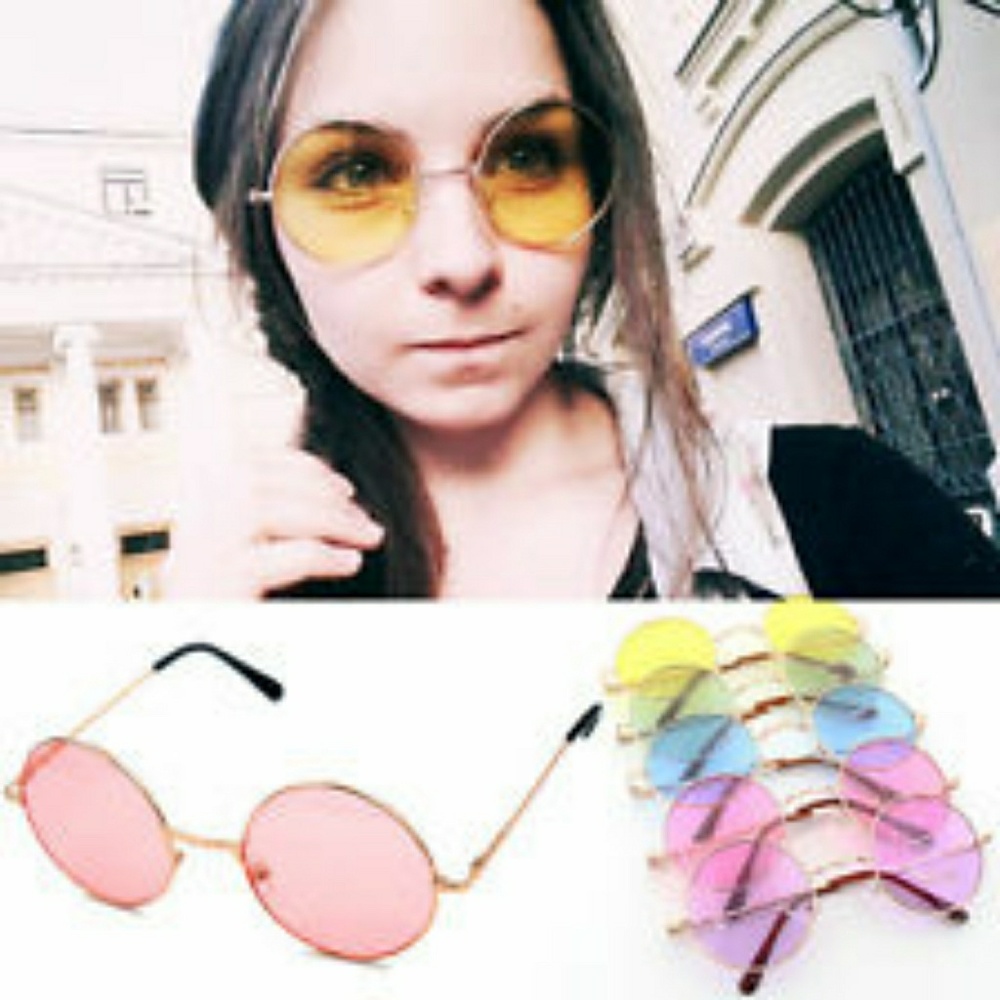 Round Yellow Lens with Rose Gold Frame Sunglasses. - Picture 6 of 13