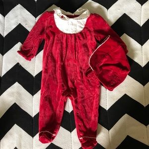 Janie and Jack Velvet One Piece and Bonnet