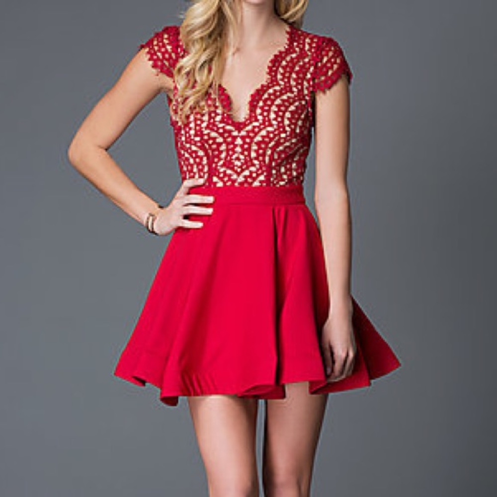 Promgirl Red and Nude Lace Dress (M)
