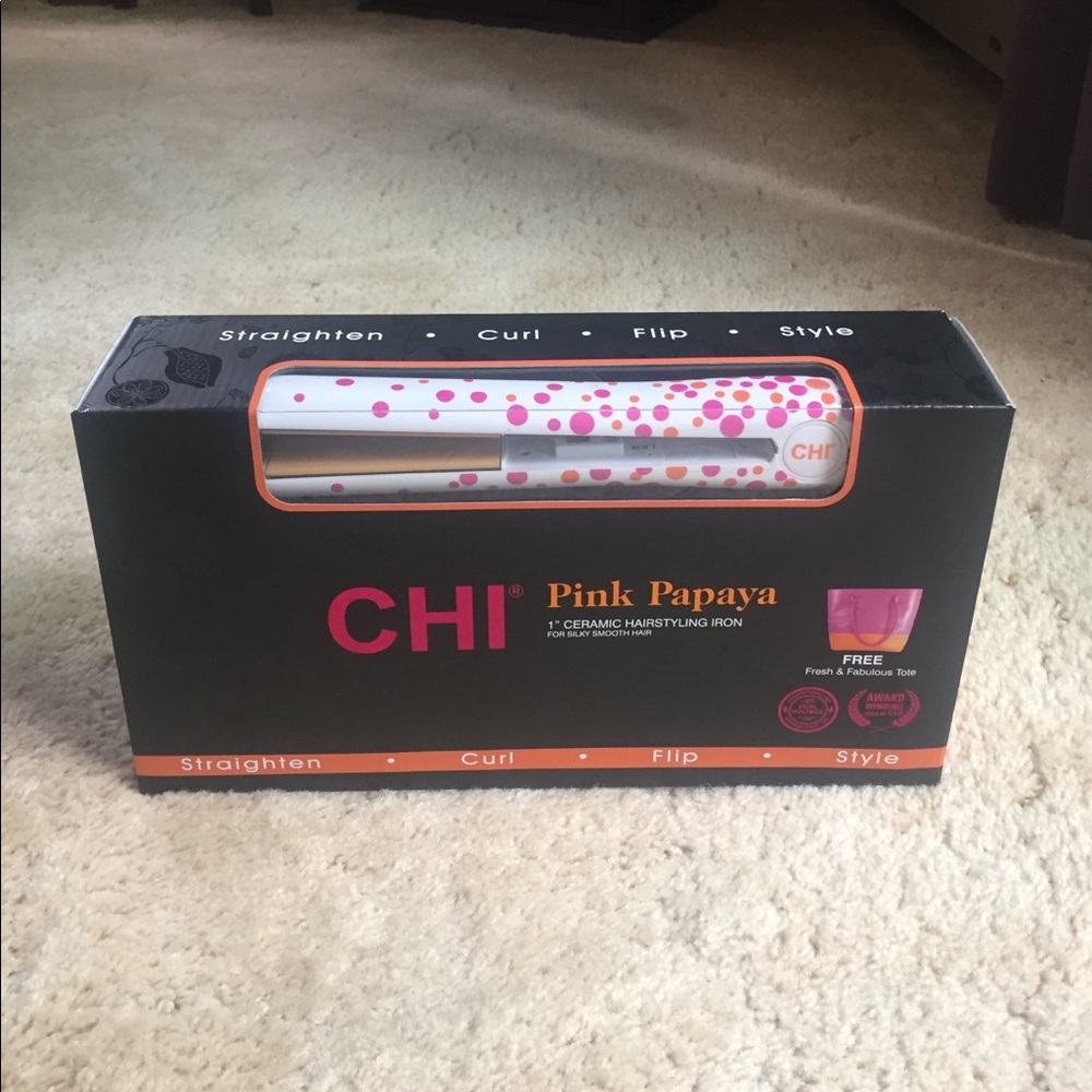 CHI pink papaya flat iron and tote set