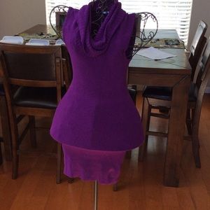 BEBE Cowl neck purple stretchy dress