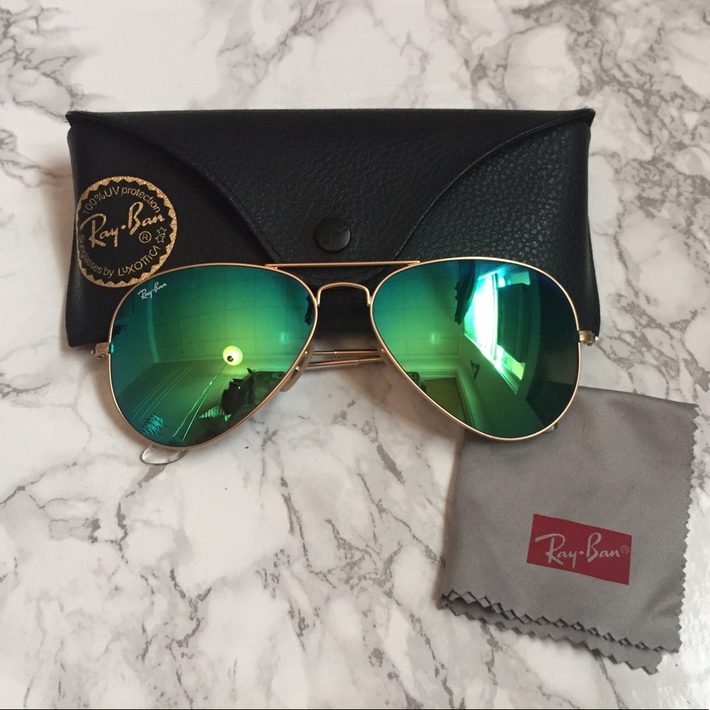 Ray-Ban mirror green gold aviator sunglasses NWOT
