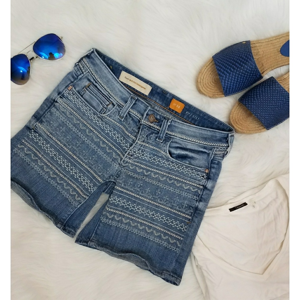 Anthro Pilcro Embroidered Jean Shorts