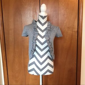Ruffled Grey Short Sleeved Cardigan NWOT