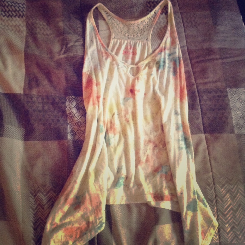 Tie dye lace back tank top