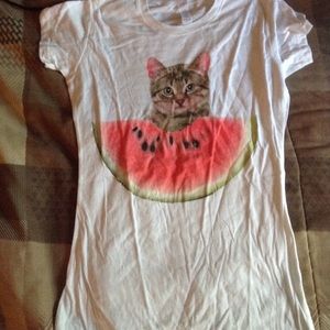 White cat and watermelon tee shirt