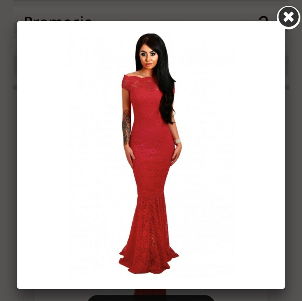 Red maxi dress lace stretch