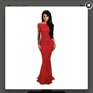 Red maxi dress lace stretch