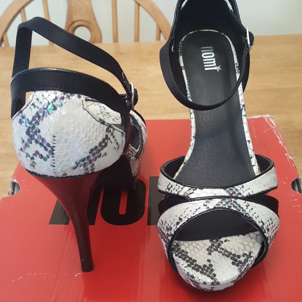 Nomi Black and white or cream snake print heels