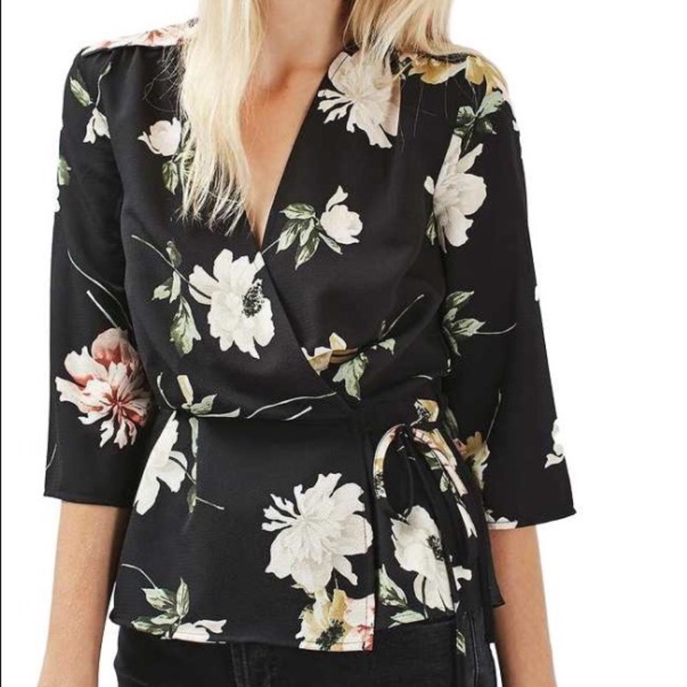 Topshop Floral Kimono Blouse