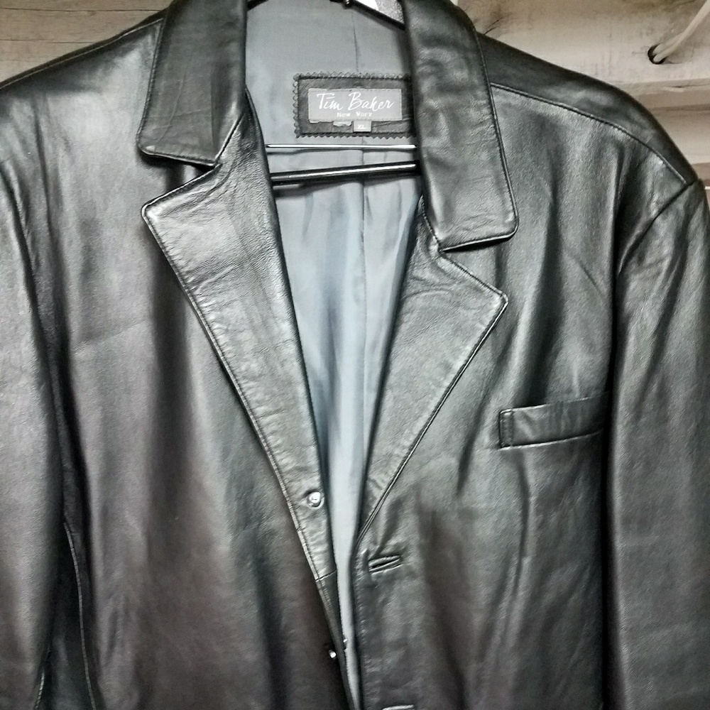 Leather coat and gloves