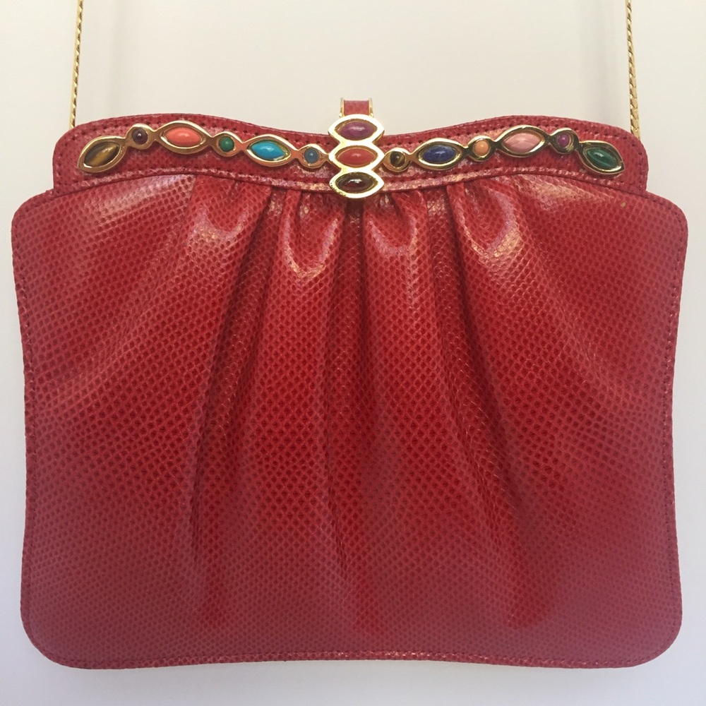 Ashniel Snakeskin Clutch with Cabochon Gem Design