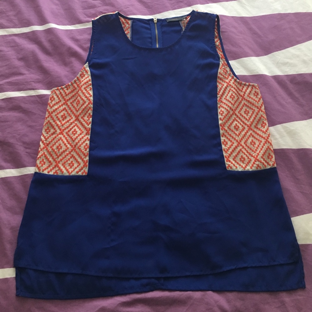 Electric blue and orange embroidered top