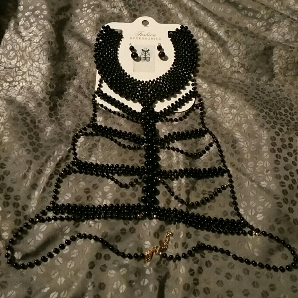 Black bead body chain
