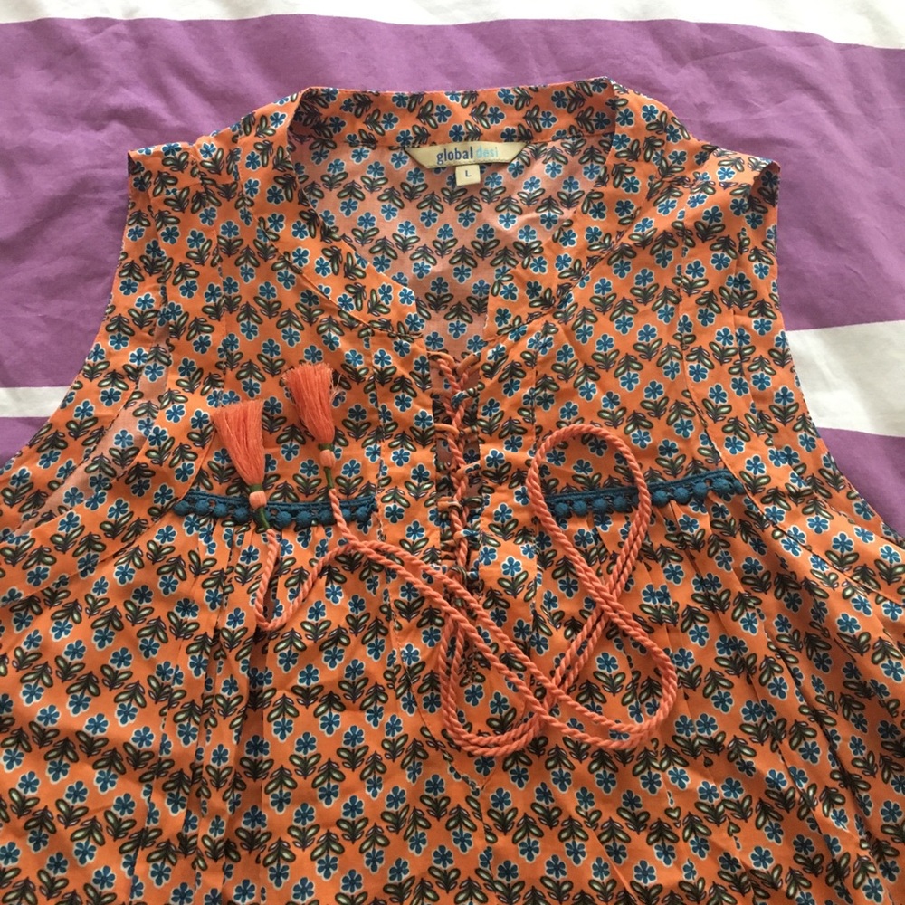Summery block printed tie up top