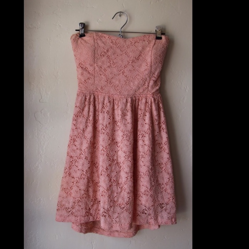 Strapless Pink Lace Dress with Peekaboo Back