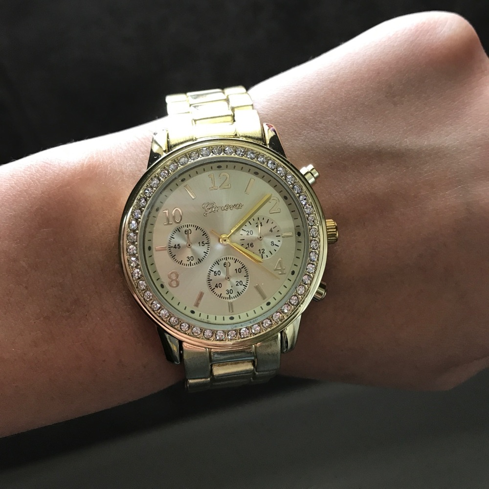 Gold Watch with Rhinestones