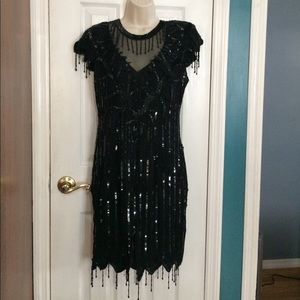 BLACK BEADED/SEQUIN FORMAL GATSBY ELEGANT DRESS
