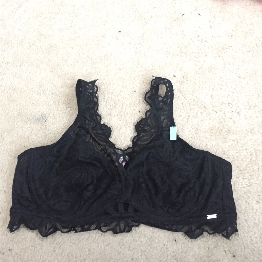 Victorias Secret Pink black lace bralette w/ wire