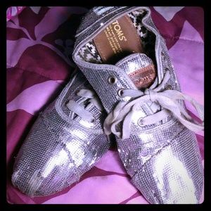 Gray sparkly TOMS