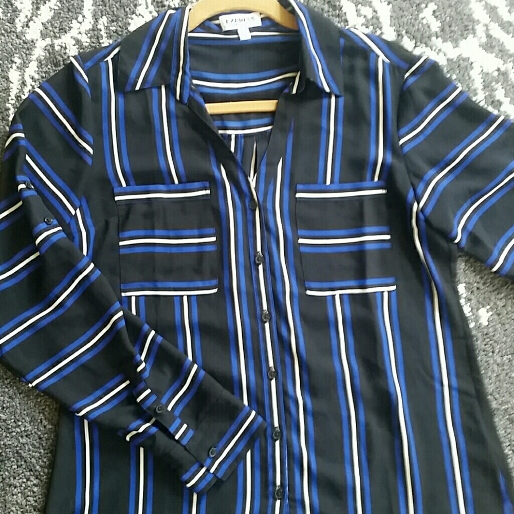 EXPRESS Royal Blue and Black Striped Portofino Top