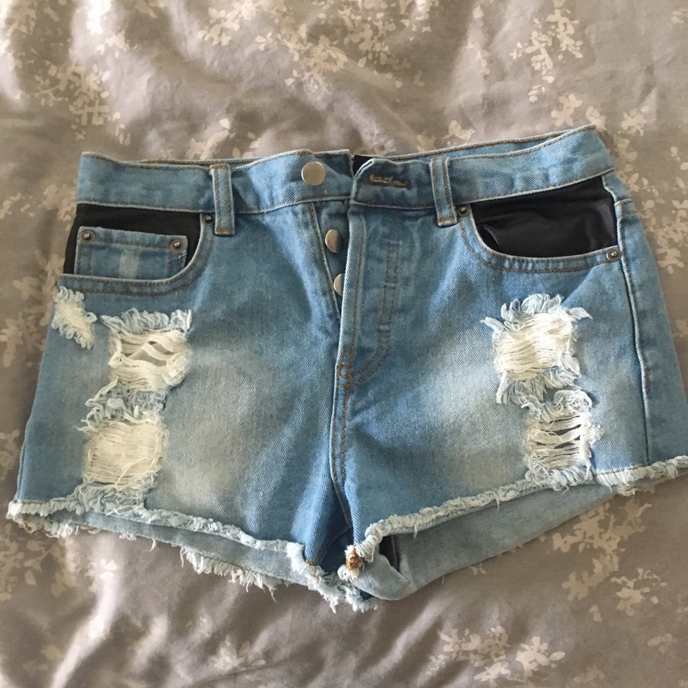 High waisted jean/leather shorts