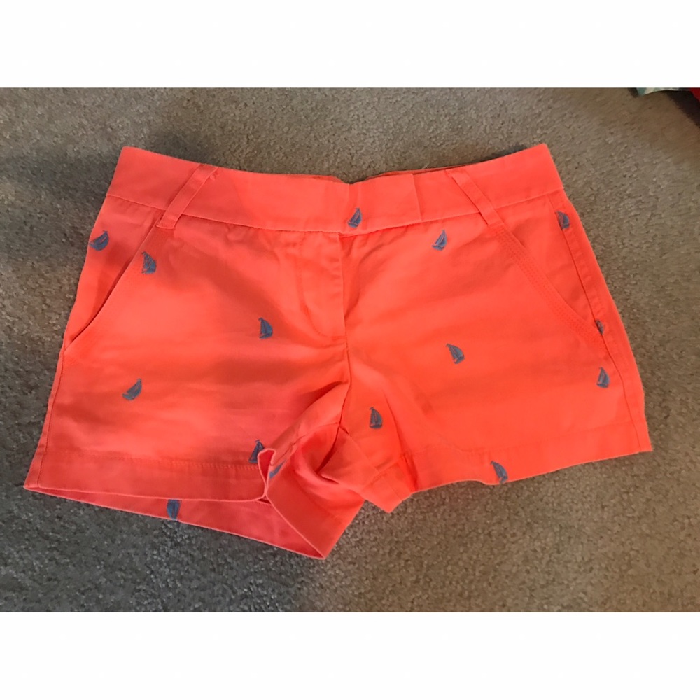 J CREW BRIGHT ORANGE EMBROIDERED SHORTS SZ 2