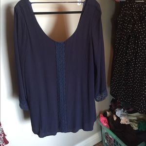 Navy lace embroidered low back tunic dress