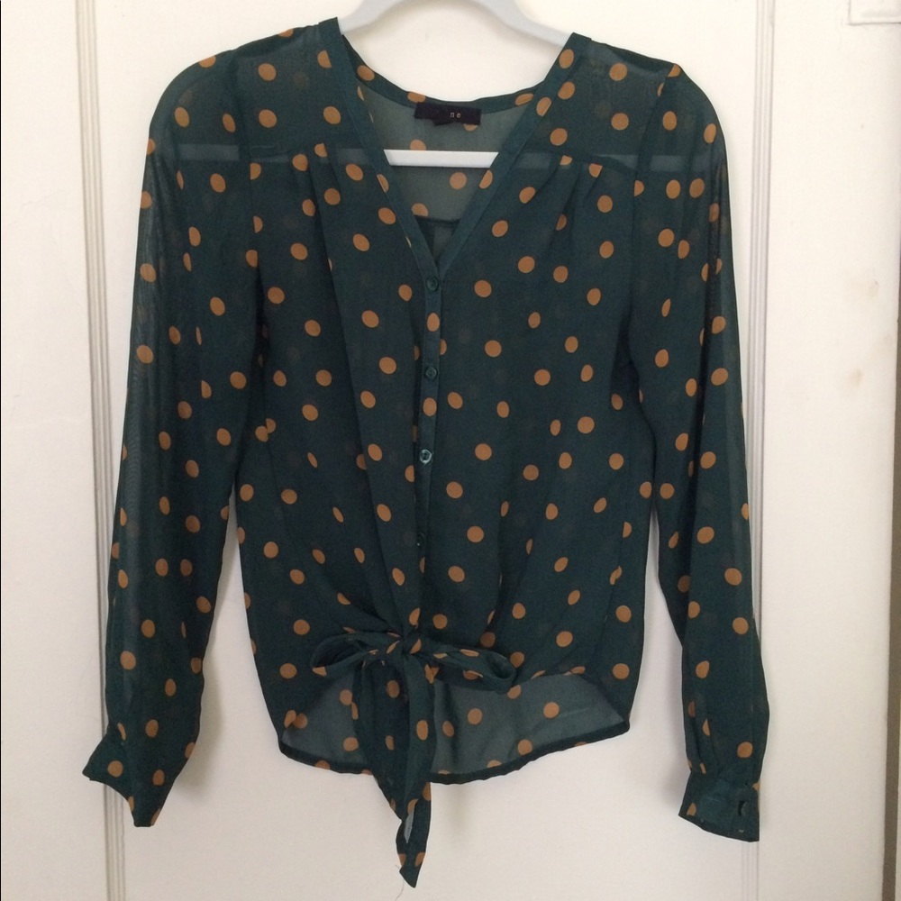 Hunter green polka dotted chiffon dress shirt