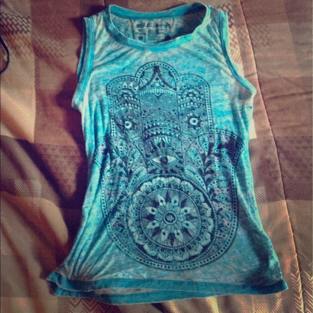 Blue sheer tribal tank top