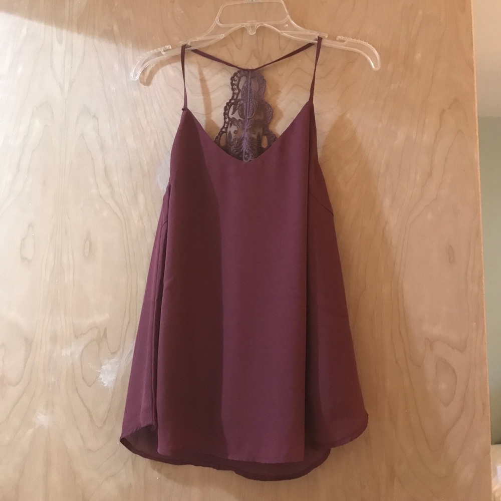 Maroon purple lace back tank top
