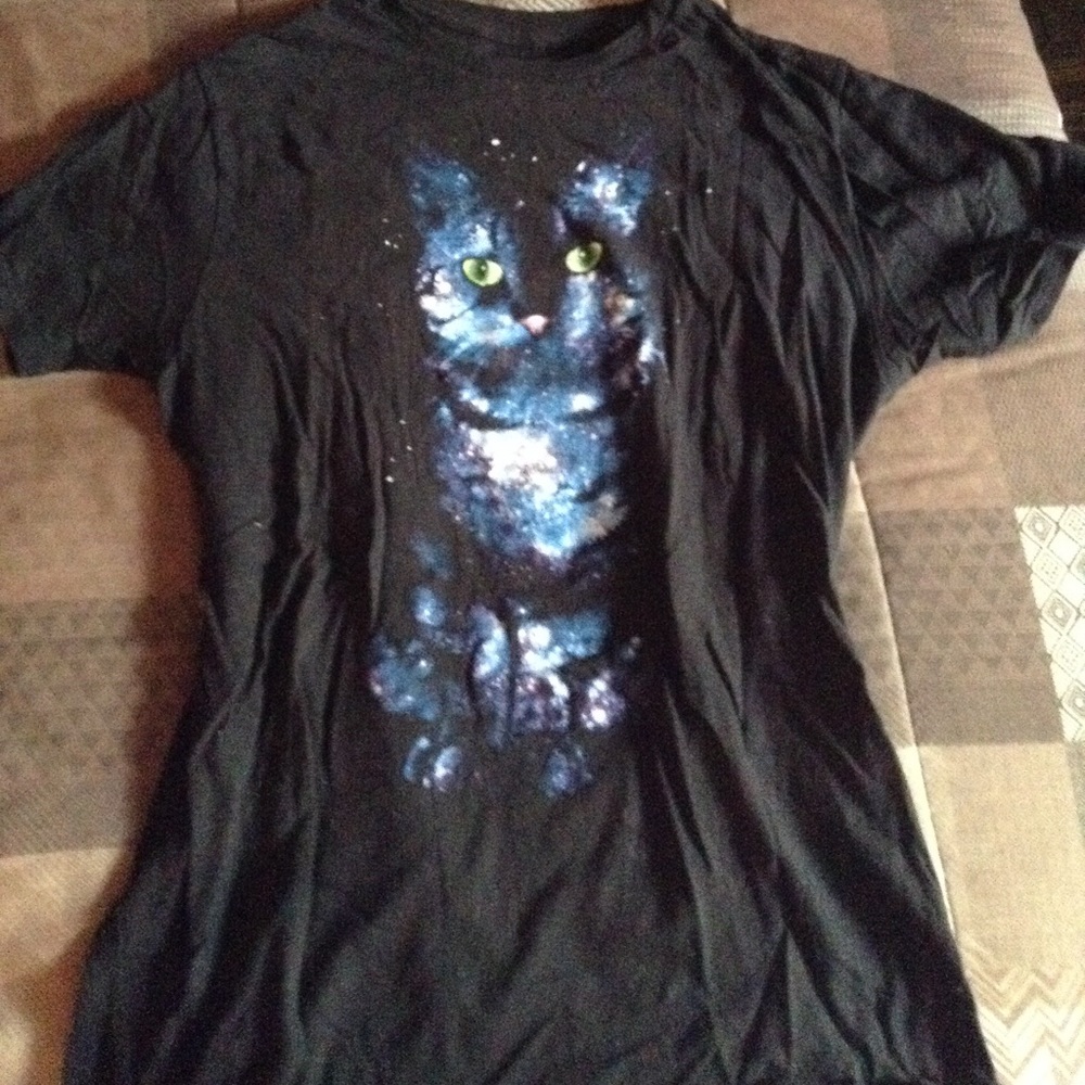 Black blue Galaxy cat tee shirt