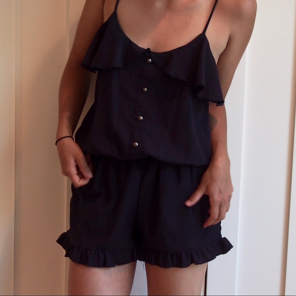 Easel Navy Ruffled Romper - Picture 3 of 3