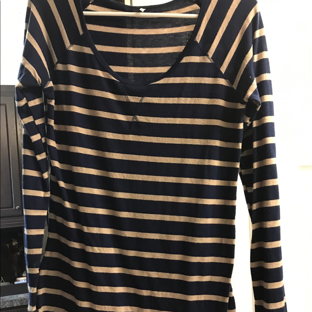 Long sleeved striped baseball style shirt