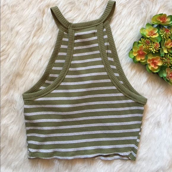 65 off Hollister Tops Hollister green and white striped halter crop