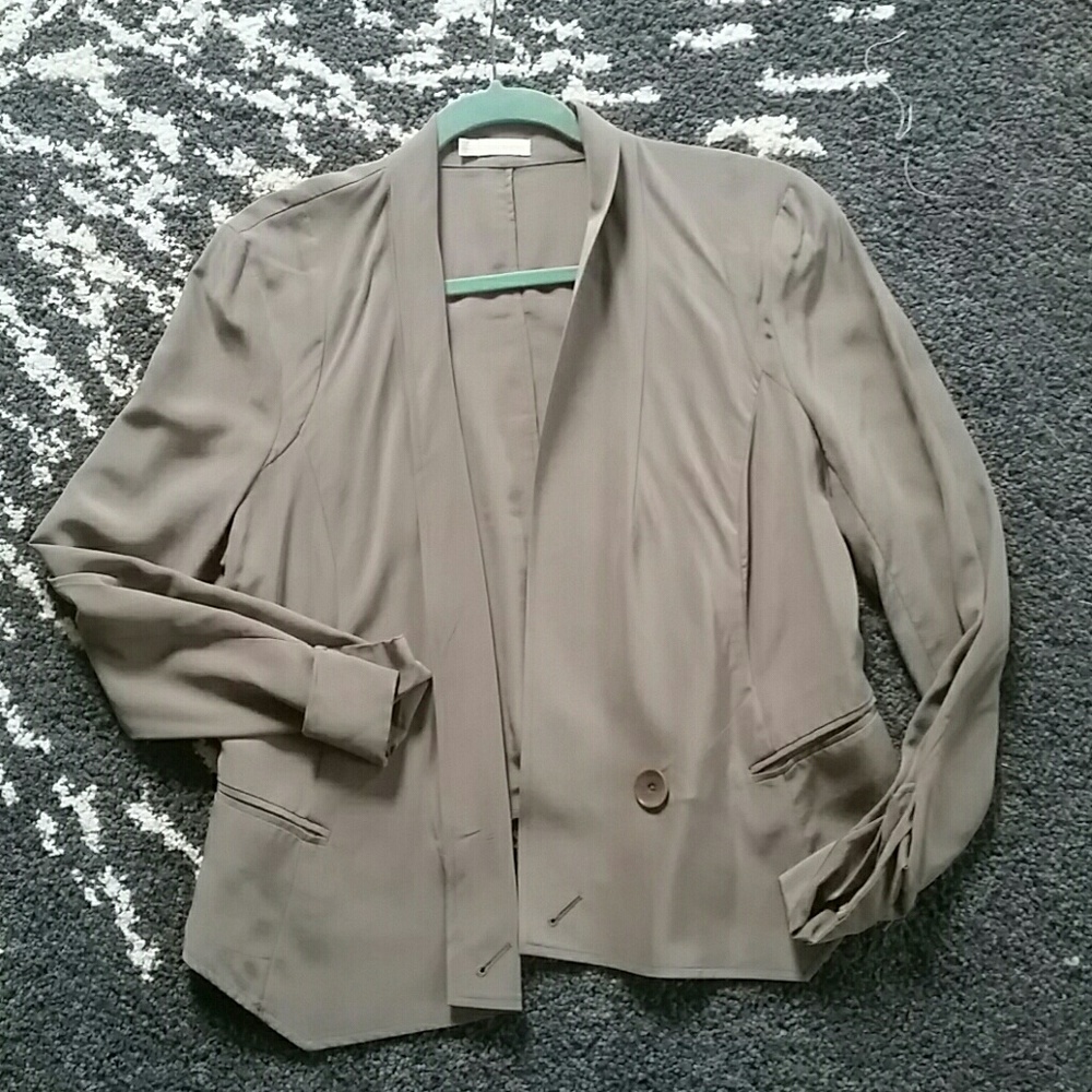 Hinge Taupe Silk Tuxedo Style Blazer