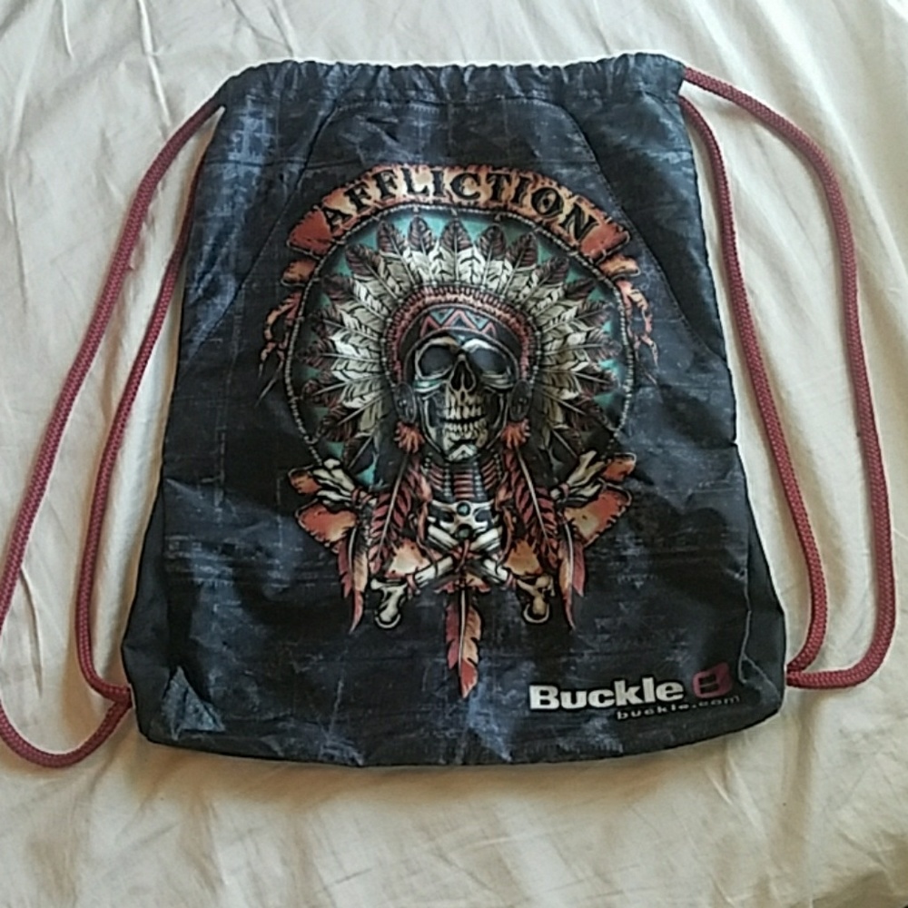 Affliction Indian chief head draw string bag