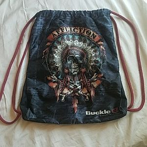 Affliction Indian chief head draw string bag