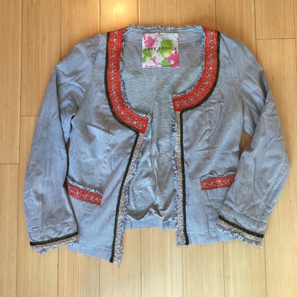 Free People Blue Striped Jacket