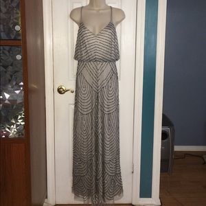 GREY BEADED FORMAL ELEGANT MAXI DRESS