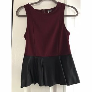 NWT SPARKLE & FADE PEPLUM TOP W FAUX LEATHER SZ S
