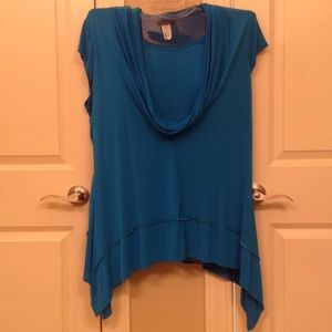 Blue Cowl Neck Asymetrical Hemmed Tunic Top 2X