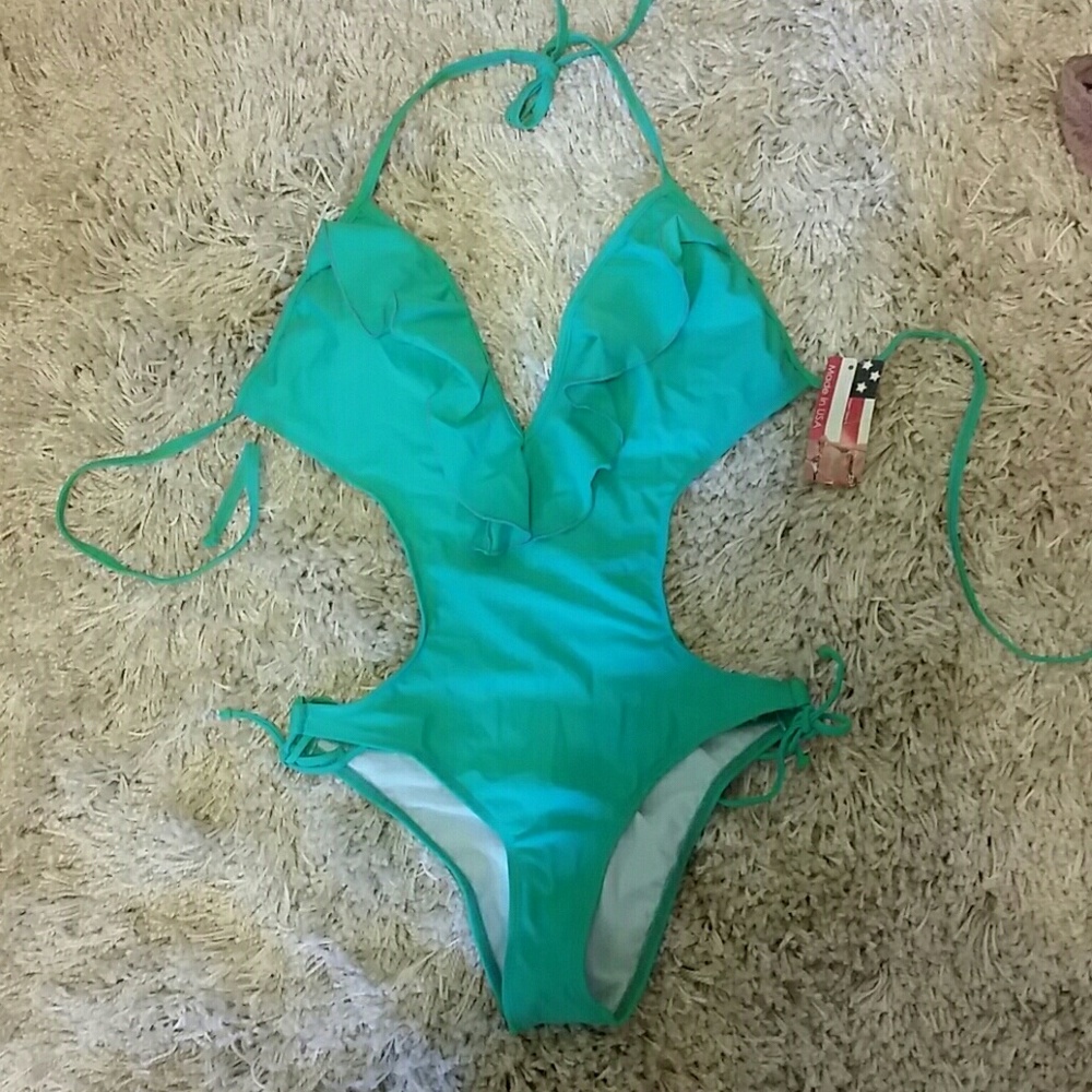 New Sea Foam Green Monokini w/ Ruffle and Ties