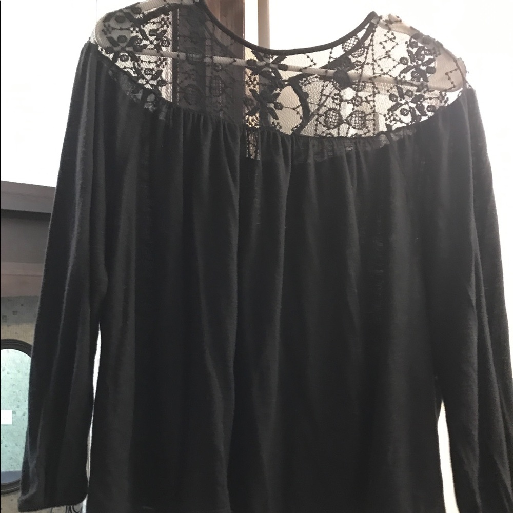 Black neck detail long sleeve blouse