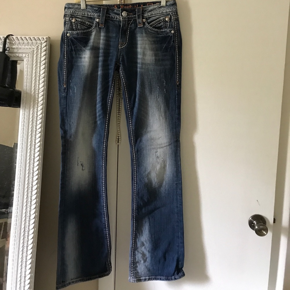 Rock Revival distressed dark denim Jean