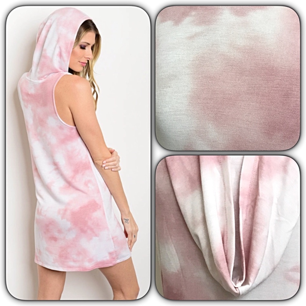 🔴PRICEDROP🔴Tie Dye Blush Hood Tunic Dress Small - Picture 4 of 4
