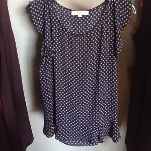 Navy silk LOFT ruffled sleeve blouse