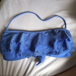 Blue Flowery Ruffle Bikini Top