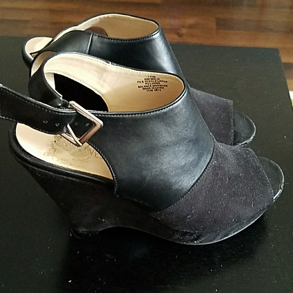 black wedge peep toe heels (nine west)