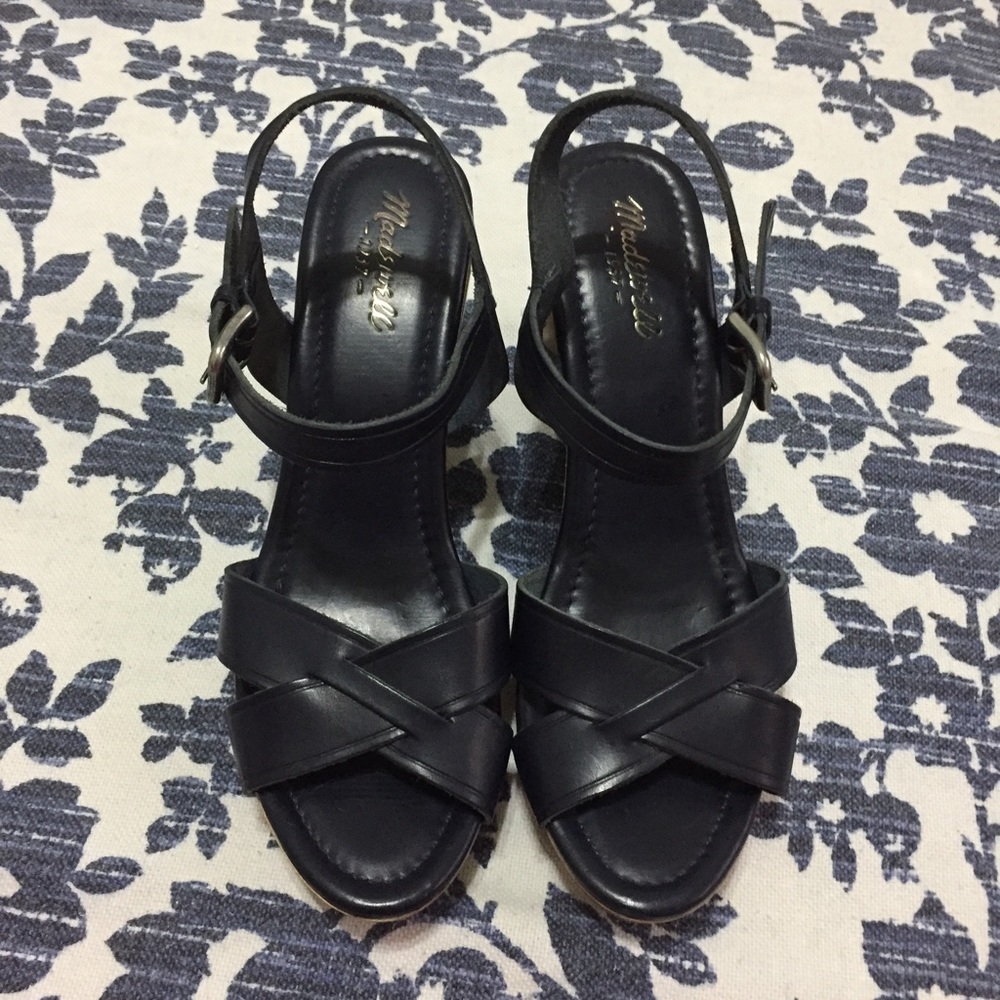 Madewell Navy Leather Wedge Sandals NEW Size 11